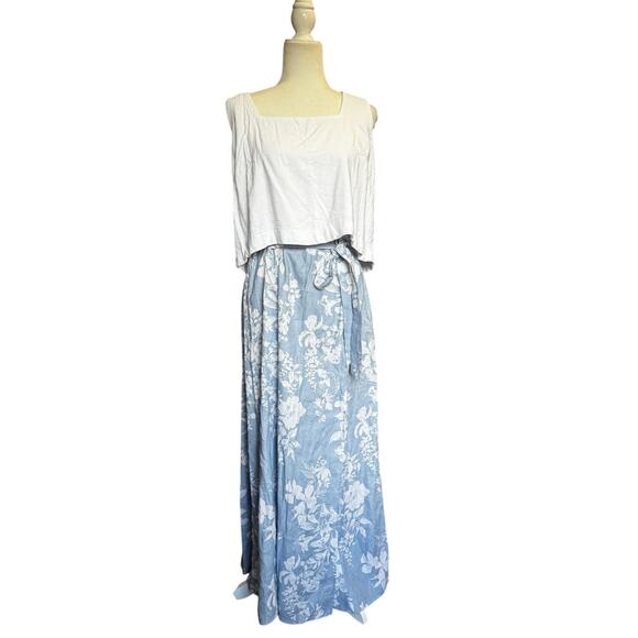 Reformation Palm in Porcelain Blue White Floral Tie Waist Linen Max Skirt (10) - Picture 1 of 6